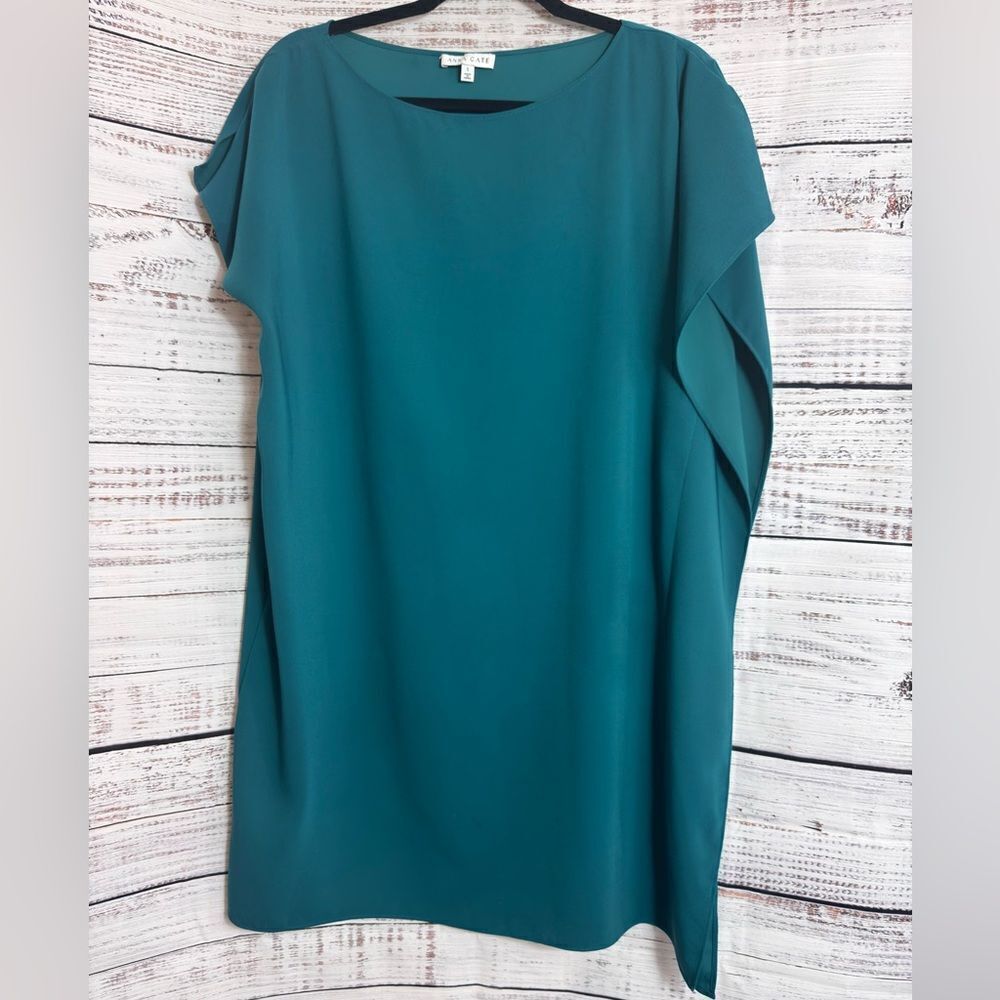 Anna Cate Dress Womens Size‎ small Asymmetrical Drape Deep Teal Crepe Chiffon
